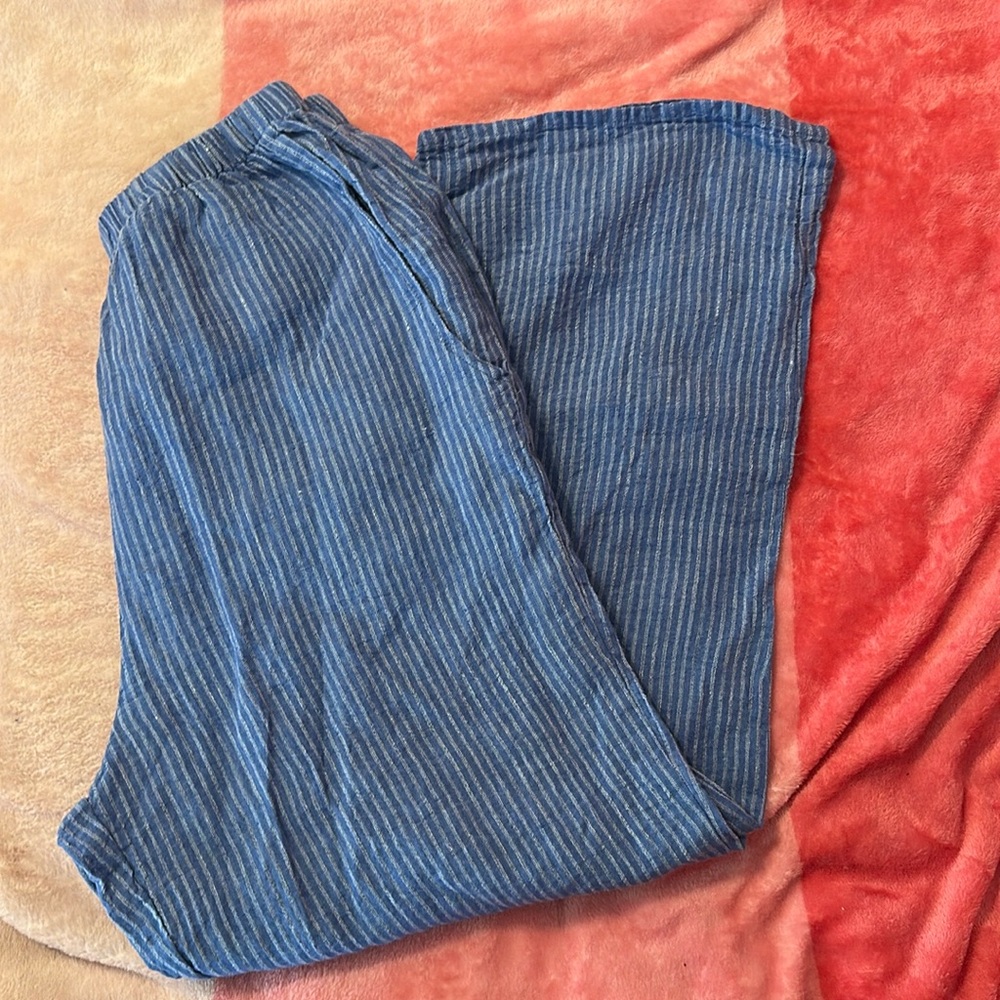 FLAX cropped striped blue linen pants